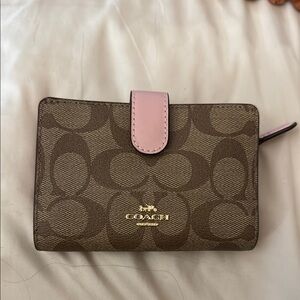 Coach Signature Brown Wallet with Pink Accent